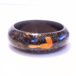 Hand Painted Bird Themed Lacquered Wood Bangle Bracelet